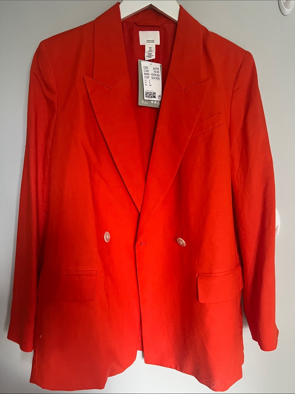 H&M Vibrant Orange-Red Linen-Blend Blazer